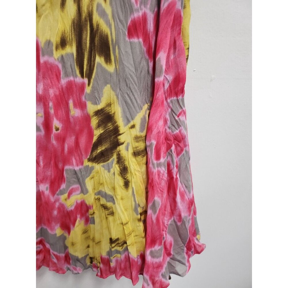 INC Internartional Concepts Womens A-Line Skirt Sz 10 Pink Yellow Floral Crinkle - Picture 2 of 8